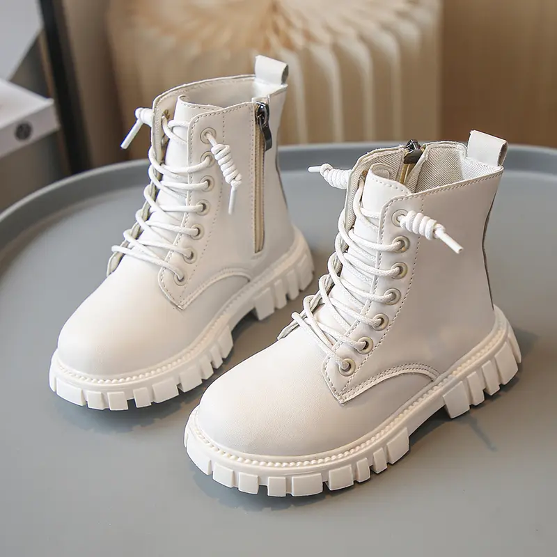 Children's Platform Ankle Boots Spring Autumn Girls Causal Black Leather Boots Fashion Non-slip Kids School Thick Bottom Boots