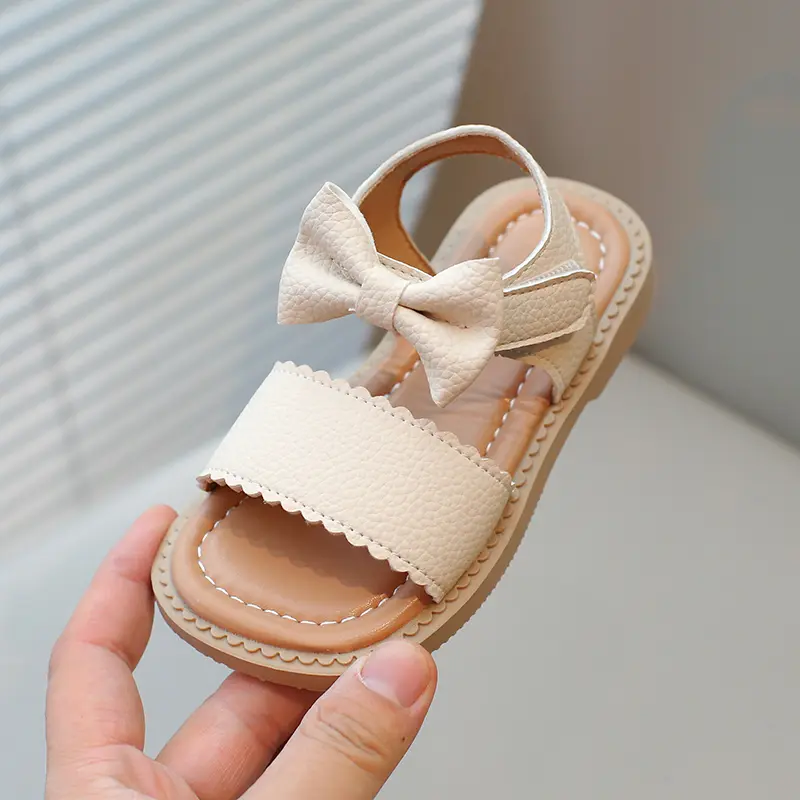 Toddlers Girls Sandals Little Kids Beach Shoes 2024 Summer Brand New Children Flat Sandals Sweet Princess with Bowtie Open Toes