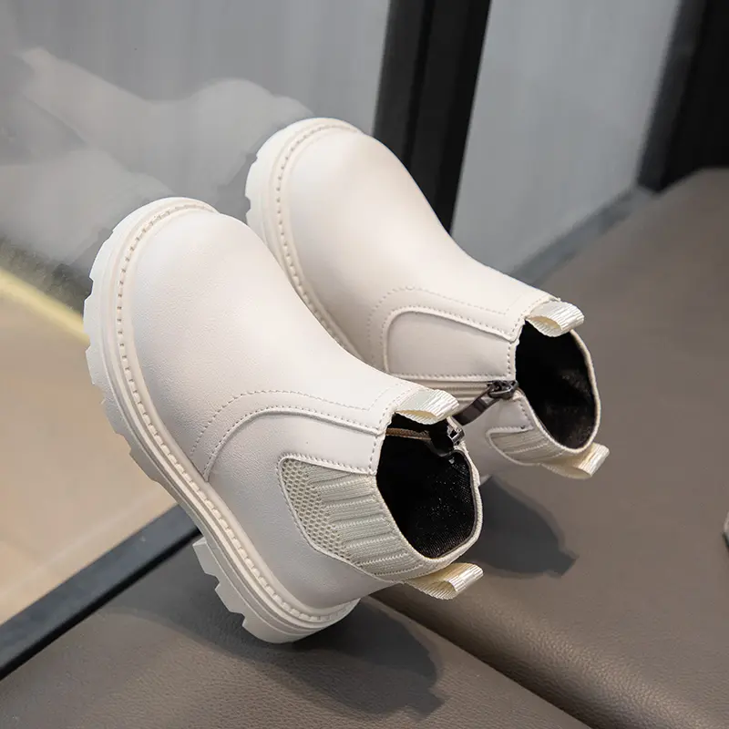 Boys Girls Leather Boots Side Zipper Retro British Style Children's Fashion Socks Boots 2024 Spring Autumn Kids Ankle Boots 2024