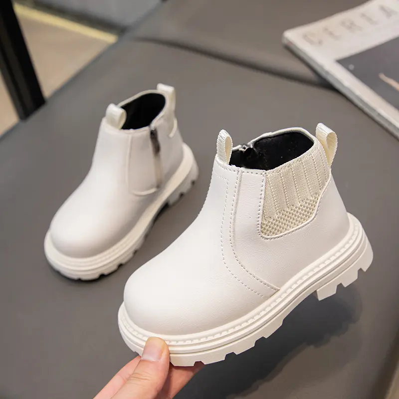 Boys Girls Leather Boots Side Zipper Retro British Style Children's Fashion Socks Boots 2024 Spring Autumn Kids Ankle Boots 2024
