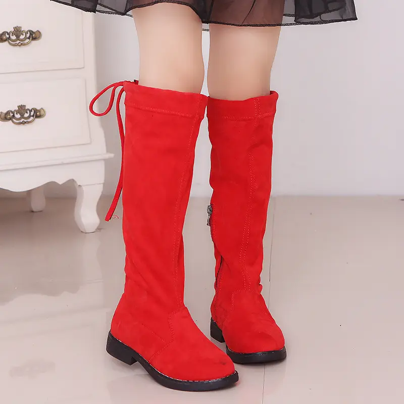 2024 Girl Child Boots Winter Korean Style Plush Princess Causal High Boots Fashion Warm Kids Cotton Boots Black School Versatile