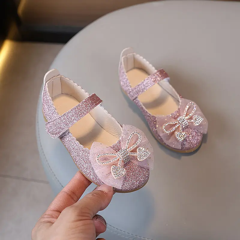 2025 New Girls Leather Shoes Sequins Children's Flats Fashion Princess Catwalk Causal Kids Wedding Party Shoes Spring Autumn
