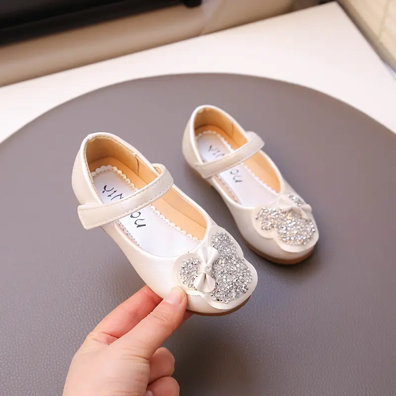 Girls Princes Shoes with Bow-knot Children Rhinestone Performance Shoes Kids Leather Shoes for Party Wedding Classic 26-38 Hot
