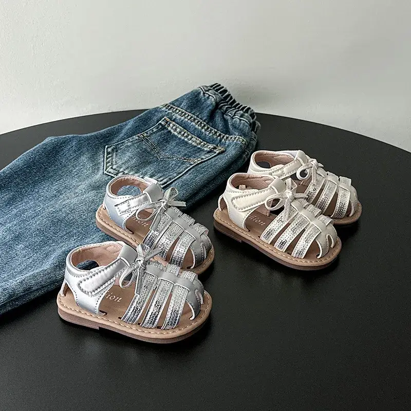 2025 Children Princess Sandals for Girls Summer New Fashion Korean Style Soft Bottom Anti-slippery Versatile Roman Beach Shoes