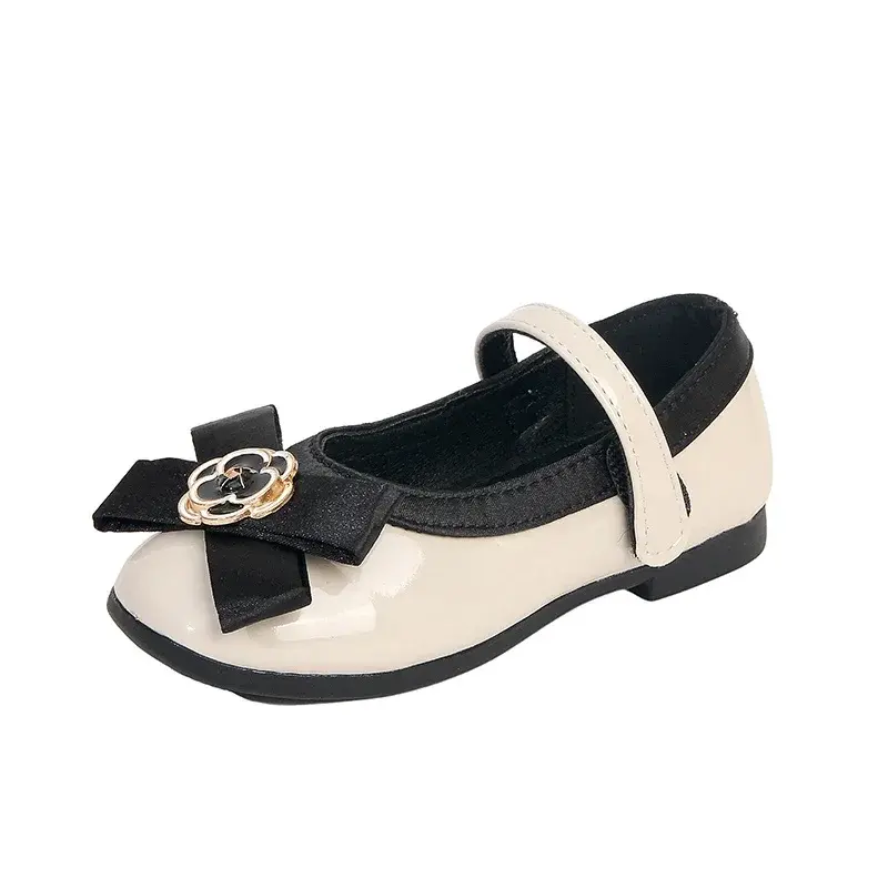 2024 Children Leather Shoes for Girls Autumn New Fashion Princess Style Soft Bottom Chic Bowtie for Wedding Party Versatile Shoe