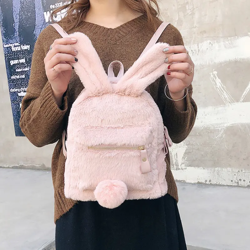 Children's Shoulder Bag Winter Fluffy Girls Cute Rabbit School Backpack Fashion Kids Cartoon Kindergarten Backpack Travel Bag