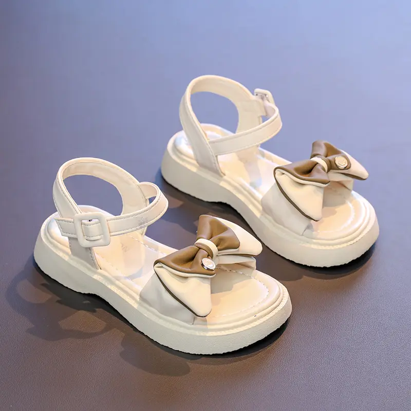 New Sweet Girl Summer Sandals Elegant Bowknot Children Princess Shoes Fashion Open-toe Kids School Sandals Versatile Hook Loop