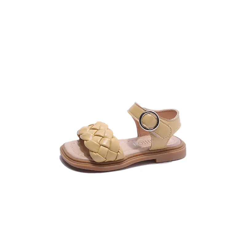 2024 Summer New Girls' Sandals Korean Design Fashion Woven Weave Children's Beach Shoes Soft Sole Open Toe Princess Shoes 21-36