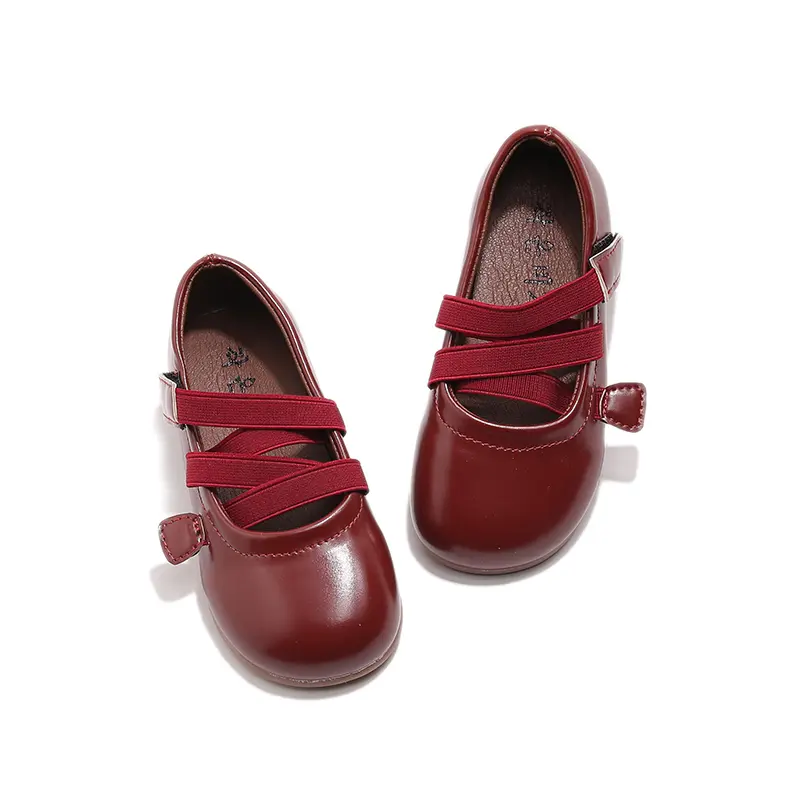 New Spring Little Girls Leather Shoes Fashion Black Red Versatile Kids Causal Princess Shoes Simple Children's Flats Round-toe