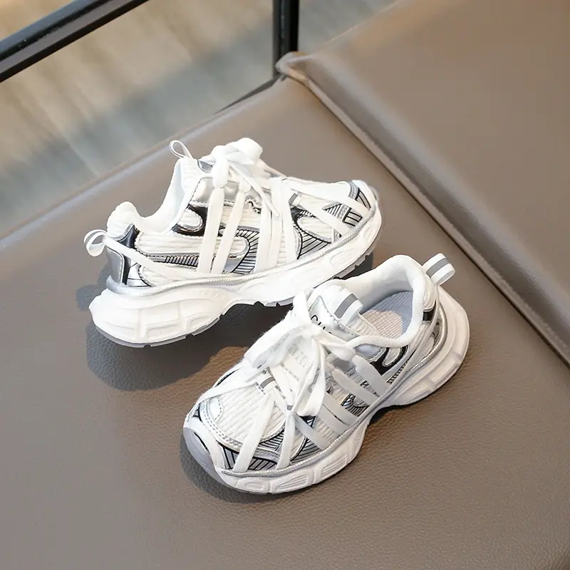 Kids Shoes for Boy School Black Beige Versatile Sports Shoes for Girls Fashion Causal Patchwork Children Mesh Chunky Sneakers