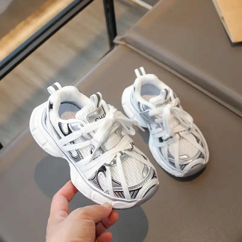 Kids Shoes for Boy School Black Beige Versatile Sports Shoes for Girls Fashion Causal Patchwork Children Mesh Chunky Sneakers