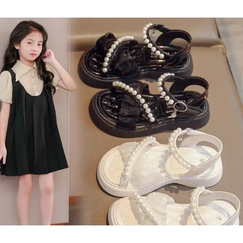 Girls Sandals Non-slip Comfort 2025 New Fashion Kids Beach Shoes Trendy Children Princess Shoes Ins Sweet Open Toes Hook&loop