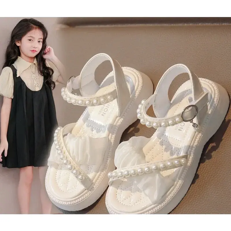 Girls Sandals Non-slip Comfort 2025 New Fashion Kids Beach Shoes Trendy Children Princess Shoes Ins Sweet Open Toes Hook&loop