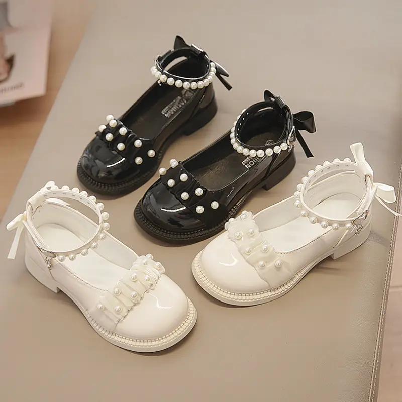 Girls Princess Leather Shoes Fashion Lolita Children's Causal Bowtie Mary Jane Shoes Sweet Kids Black School Performance Shoes