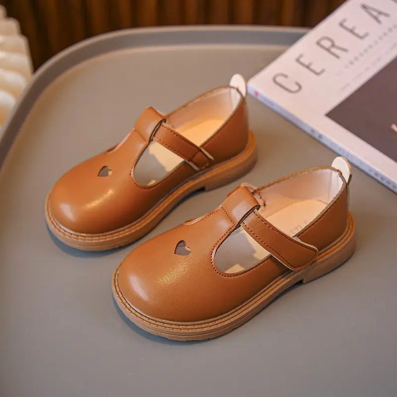 Children Leather Shoes for School Black Uniforms for Girls Loafers Versatile Love Hollow Out Boys Simple British Wind Kids Shoes