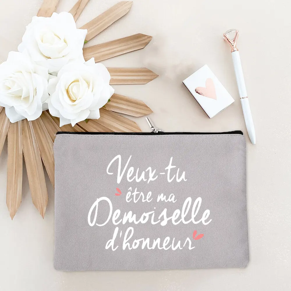 French Print Makeup Bag Bachelorette Party Bridesmaid Cosmetic Bags Travel Toiletries Storage Pouch Wendding Gift for Bridesmaid
