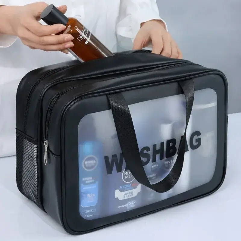 Dry-wet Separation Bags with Handle, Translucent Waterproof Travel Make Up Bags for Women, Large Capacity Travel Cosmetic Bags