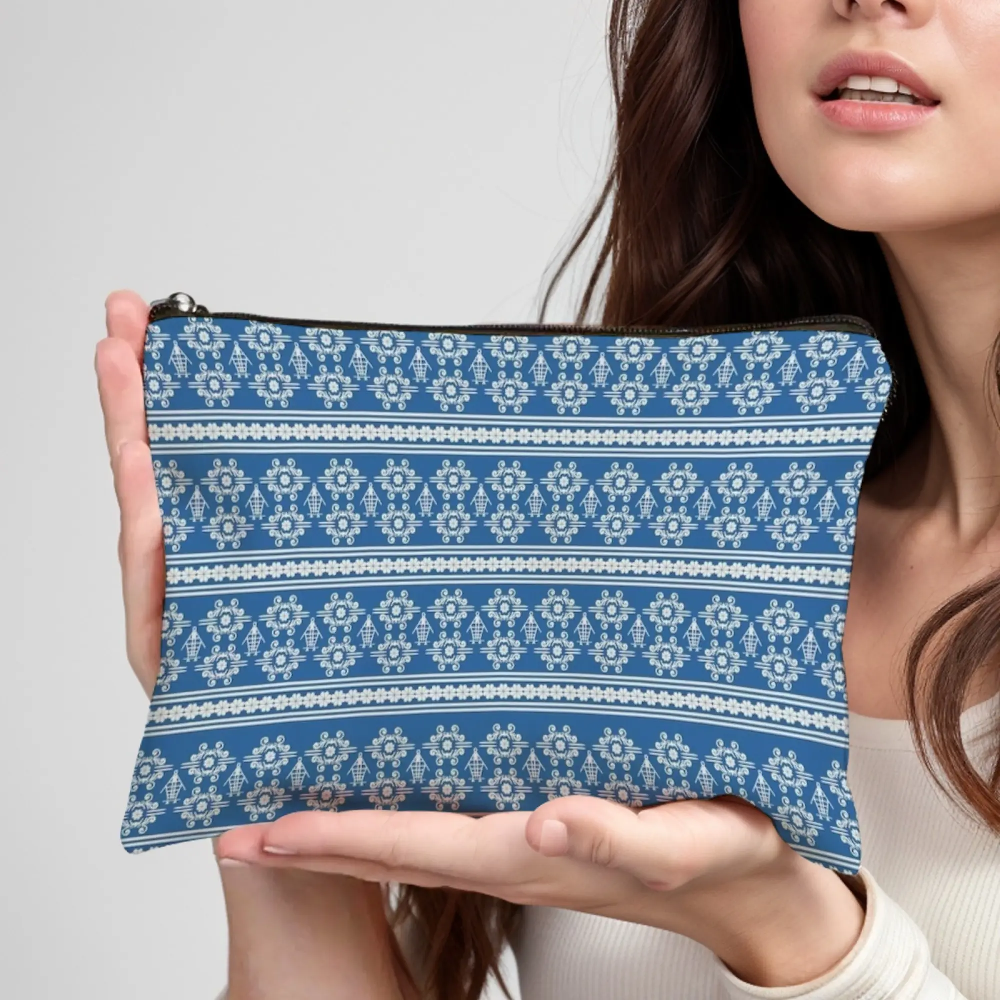 Artistic Ethnic Floral Women Cosmetic Bag Persian Inspire Pattern Prints Lightweight Zipper Pouch for Travel & Makeup Storage