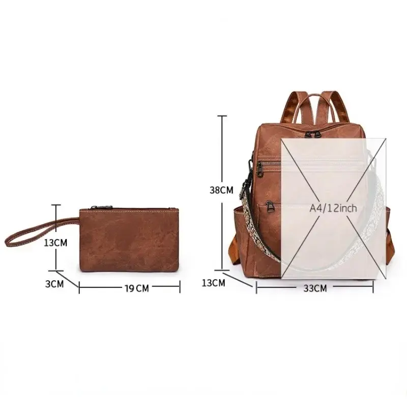 Lightweight Girls Retro Backpack Fashion Multipurpose Women's Backpack Large Capacity Leisure Travel Dual-purpose Shoulder Bag
