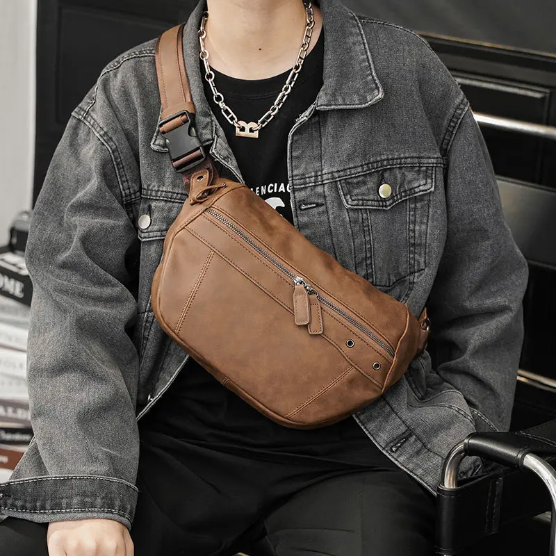 Anti Theft Fashion Small Chest Bag Sports Cycling Oblique Span Crossbody Shoulder Bag New Retro Men's Large-capacity Fanny Pack
