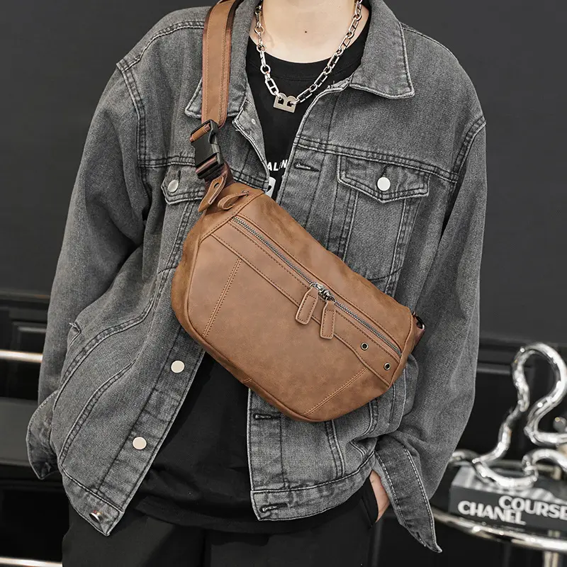 Anti Theft Fashion Small Chest Bag Sports Cycling Oblique Span Crossbody Shoulder Bag New Retro Men's Large-capacity Fanny Pack