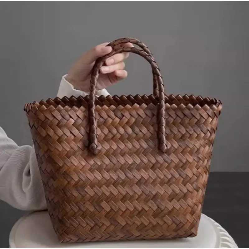 2025 New Autumn Vegan Leather Braided Tote Bag Large Summer Beach Travel Handbag Wallet Vintage Women's Handmade Shoulder Bag