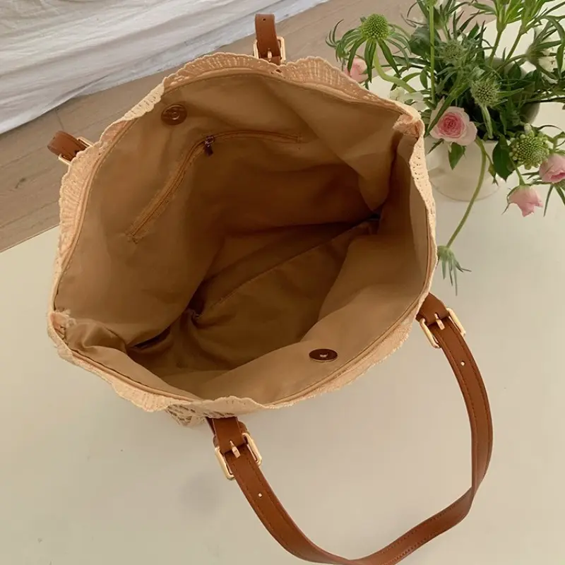 Women White Lace Flower Embroidery Tote Summer Seaside Travel Vacation Beach Bag Ladies Shoulder Retro Handbag Shopping Bag