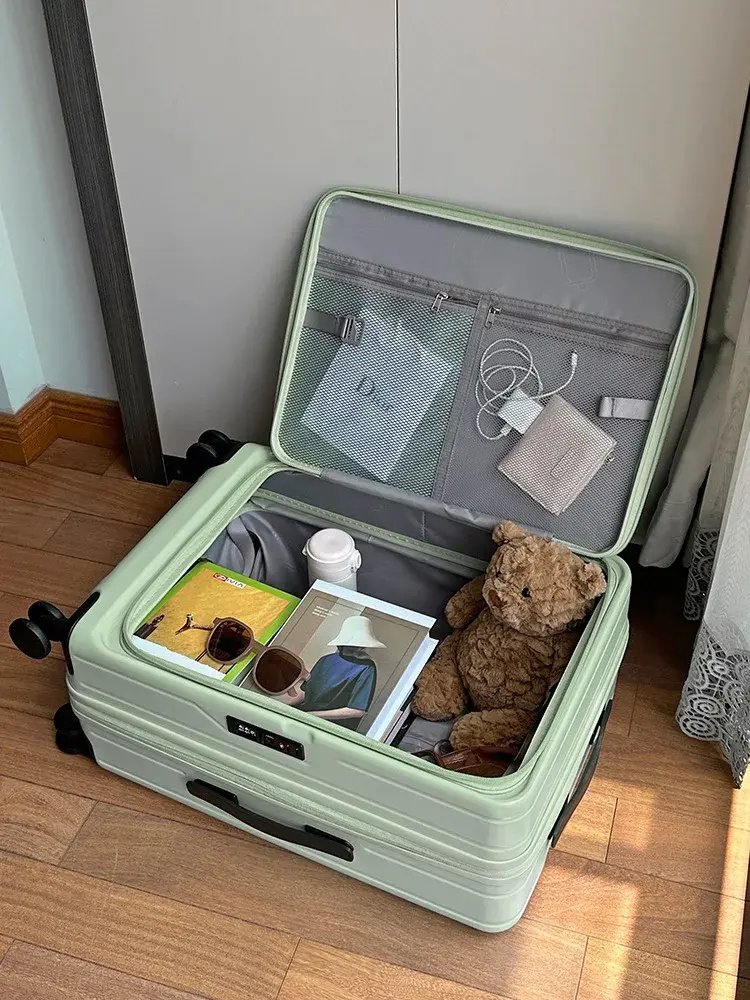 2025 New Front-Opening 20-inch PC Hard Shell Lightweight Rolling Travel Suitcase Expandable Multifunctional Cabin Trolley Case