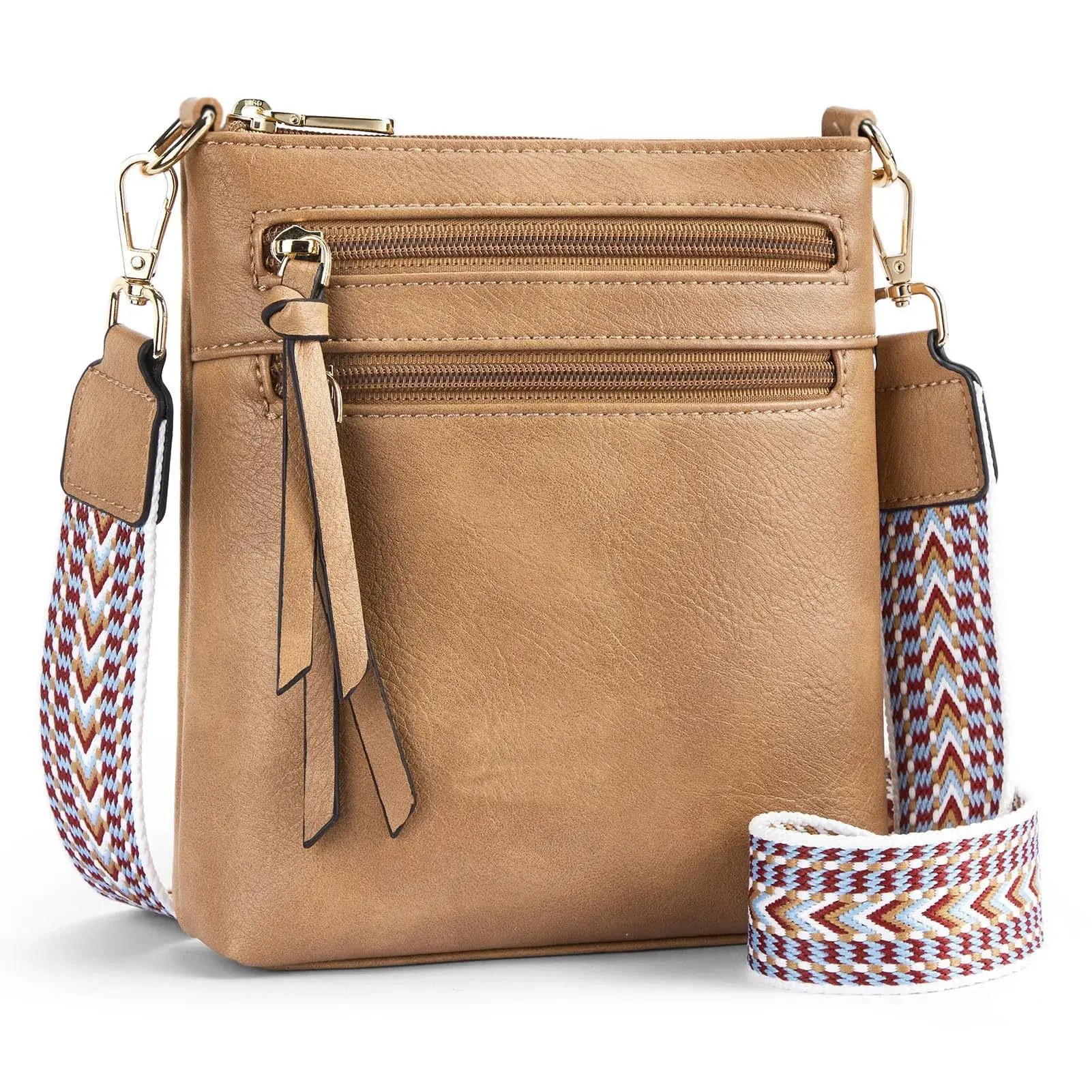 New Women's Bag Multi-zip Pocket Vertical Style Single Shoulder Bag High-End Feel Crossbody Bag Jacquard Wide Shoulder Strap Bag