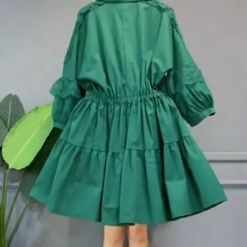 2024 Plus Size Women's Autumn New Elegant Waist-Fitted Slimming Lantern Sleeve Dress Korean Style Shirt Dress For Plump Girls