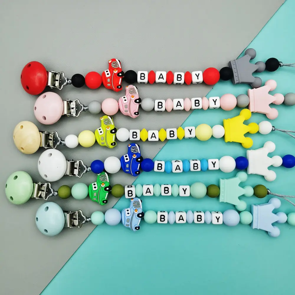 Baby Pacifier Clips Personalized Name Cartoon Dummy Nipples Holder Clip Chain Teething Toys Infant Feeding Accessories BPA Free