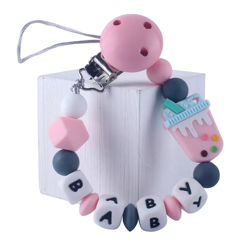 Custom Handmade Personalized Name Silicone Letters Beads Pacifier Clips Chain Baby Teether Holder Chew Nursing Gift
