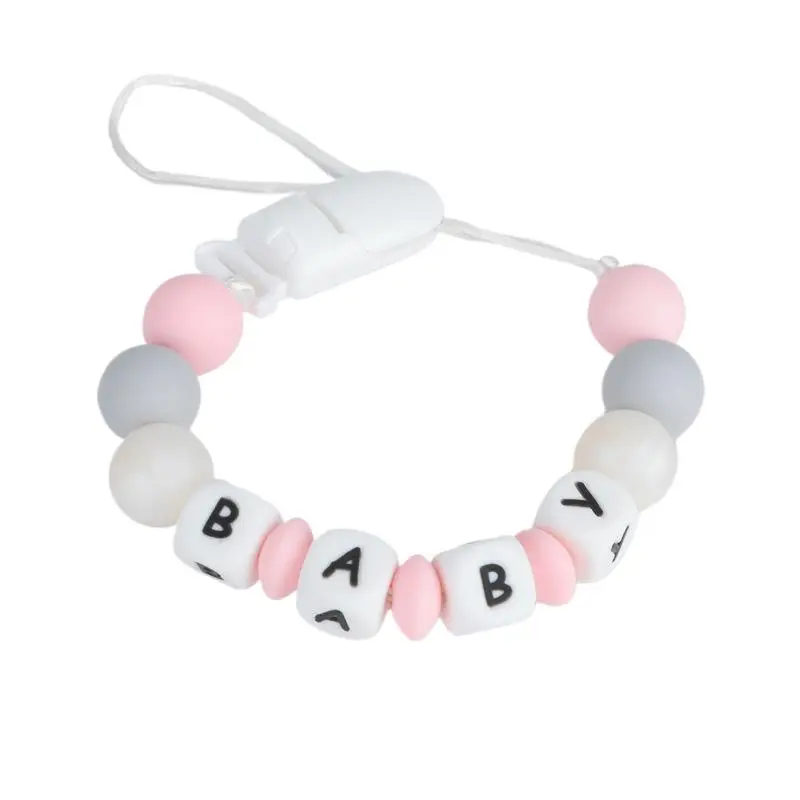 Customized Name Baby Silicone Teether with Pacifier Clip - Cute BABY Letter Beads, BPA - Free, Perfect for Teething