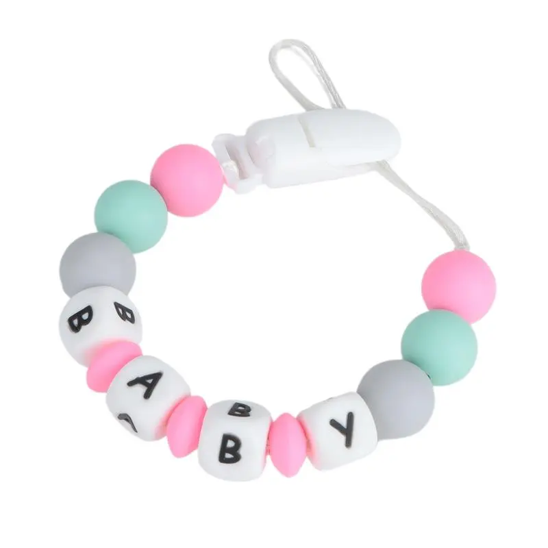 Customized Name Baby Silicone Teether with Pacifier Clip - Cute BABY Letter Beads, BPA - Free, Perfect for Teething