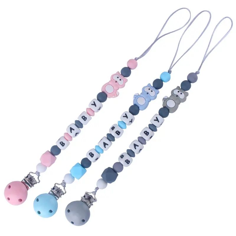 Custom Handmade Personalized Name Silicone Letters Beads Pacifier Clips Chain Baby Teether Holder Chew Nursing Gift