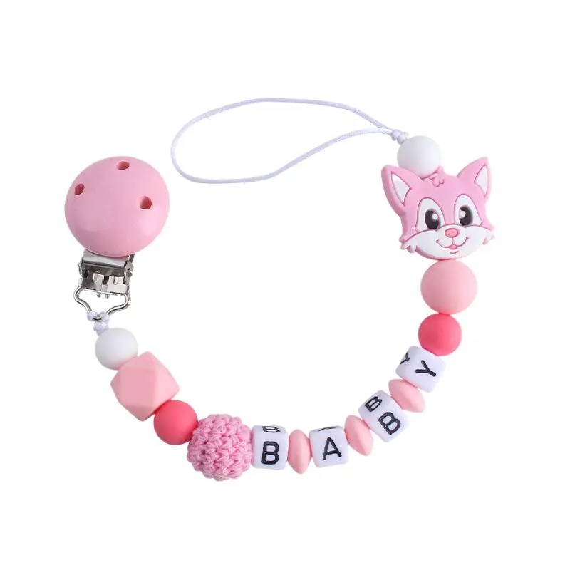 Cat Pacifier Chain Holder for Baby Kids Pacifier Clips Teething Silicone Pacifier Clips Infant Teether