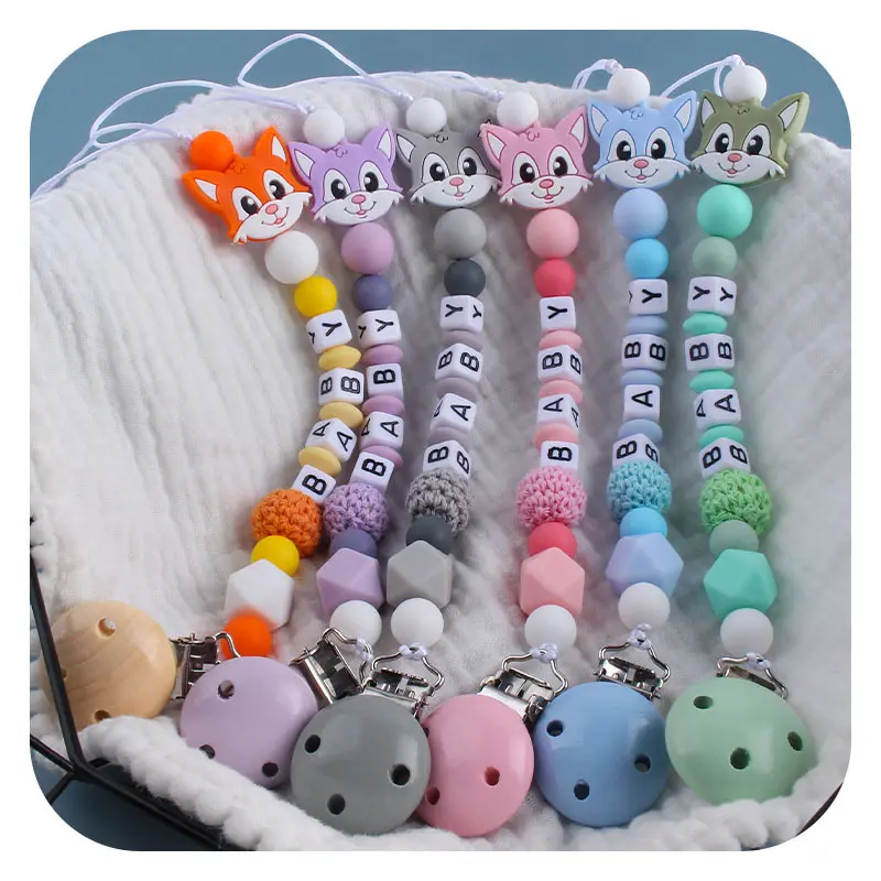 Cat Pacifier Chain Holder for Baby Kids Pacifier Clips Teething Silicone Pacifier Clips Infant Teether