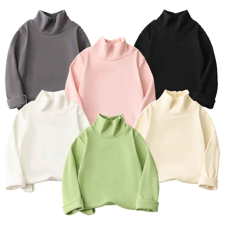 Autumn Winter Long Sleeve Children T-Shirt with Turtleneck Collar for Boys Girls Solid Color Base Shirt Tops Kids Casual Clothes