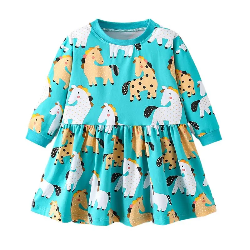 Girls Cotton Dresses Animal Long Sleeve Princess Dress Cartoon Kids Clothing  2-7 years
