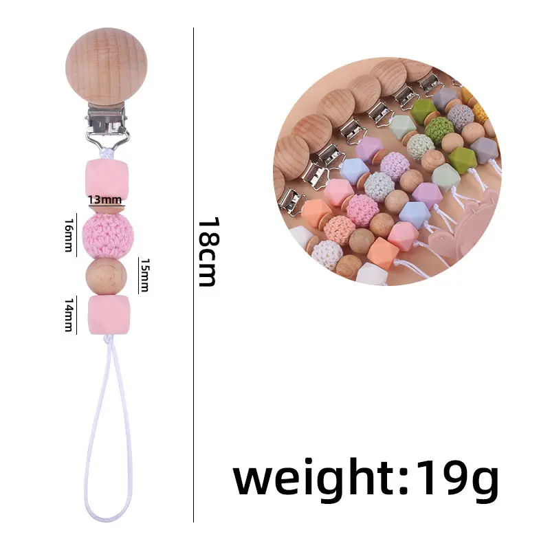Pacifier Chain 1pc Baby Teeting Chains Crochet Round Beads Wooden Clips Wood Teether Dummy Clips