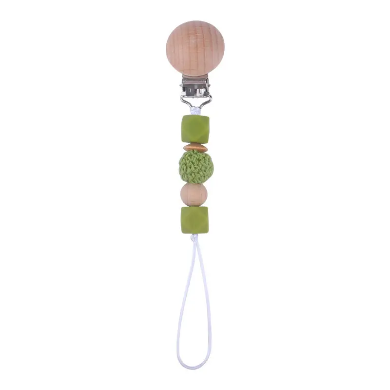 Pacifier Chain 1pc Baby Teeting Chains Crochet Round Beads Wooden Clips Wood Teether Dummy Clips