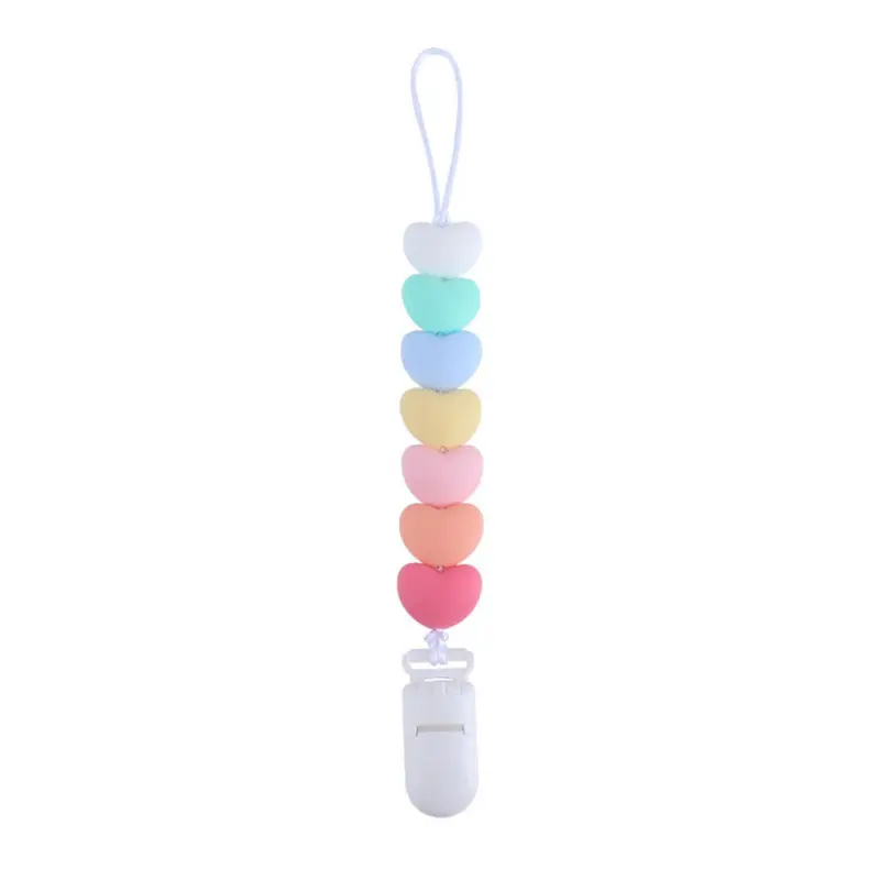 White Pacifier Clips Silicone Heart Beads DIY Dummy Holder Baby Teething Toys