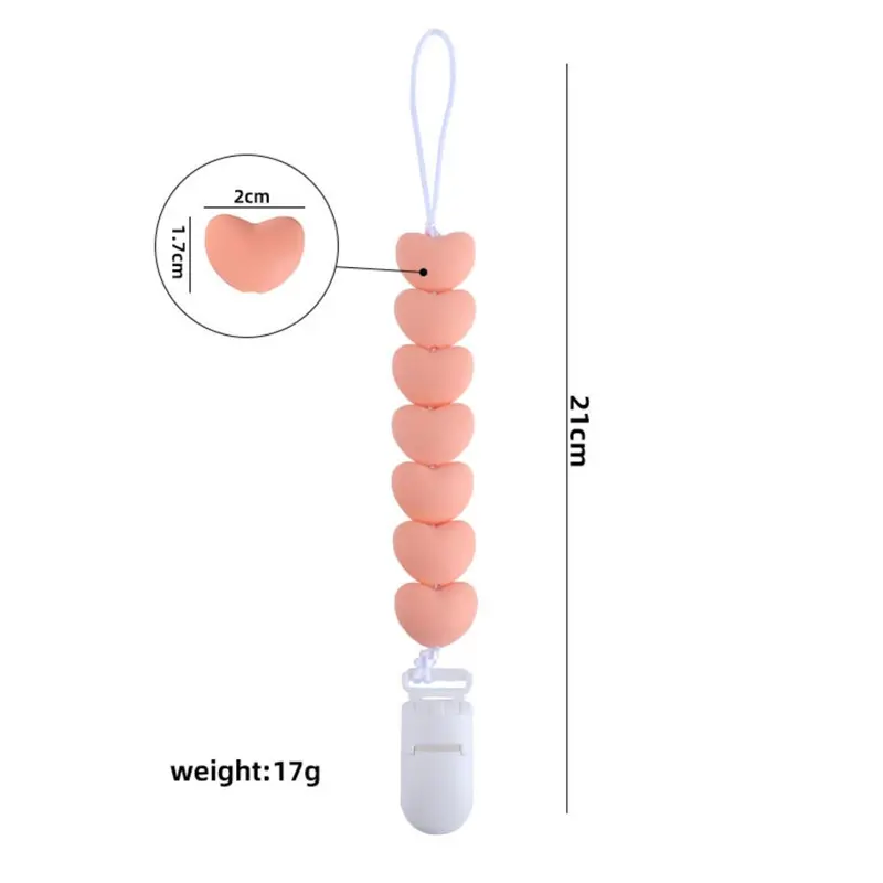 White Pacifier Clips Silicone Heart Beads DIY Dummy Holder Baby Teething Toys