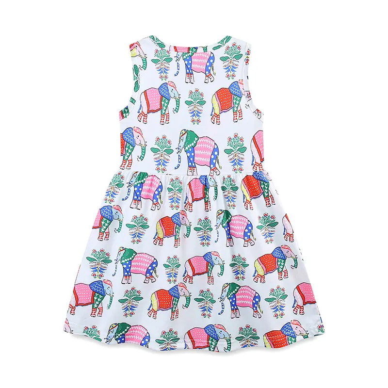 Adorable Sleeveless Girls' Dress in Elephant Print - Ideal for Casual Outings 3-8Years