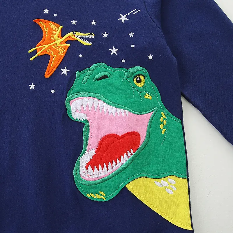 Boys' Navy Blue Sweatshirt - Dinosaur - Themed Design with T - Rex and Pterodactyl, Star Accents