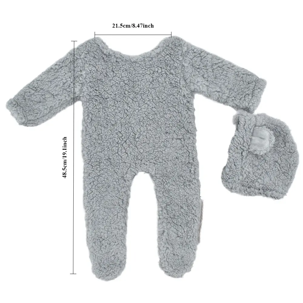 Newborn Photography Clothing Soft Plush Cartoon Bear Ear Hat and Footed Romper Costumes Sets Studio Baby Photoshoot Outfits