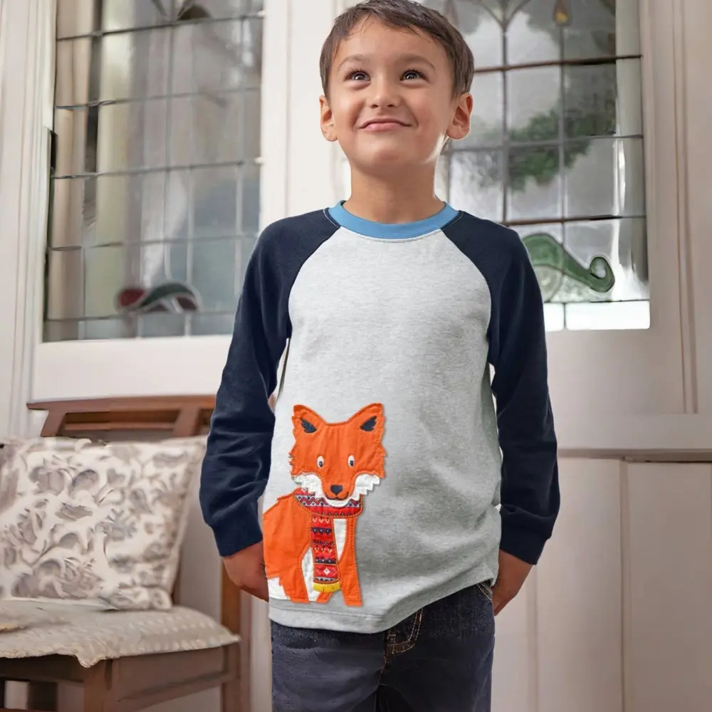 2025 New Children's Boy Sweatshirt Spring Cotton Fox Tops Kids Pullover Cartoon Baby Boys Clothing Kids Clothes