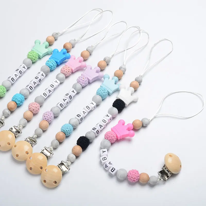 Custom Name Crown Personalized Baby Pacifier Chains Dummy Nipple Holder Teether Pendant Newborn Mother Gift