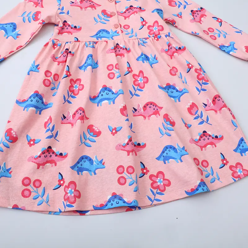 2025 Autumn Spring Children's Clothing Cotton Pink Dinosaurs Kids Clothes Baby Girls Cartoon Casual Dress