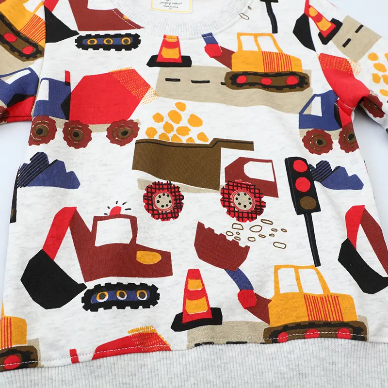 Boys' Gray Long - Sleeve Sweatshirt - with Colorful Construction - themed All - over Print - Suitable for Ages 2-7y